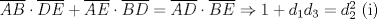 TEX: $\overline{AB}\cdot \overline {DE}+\overline{AE}\cdot \overline{BD}=\overline{AD}\cdot \overline{BE}\Rightarrow 1+d_1d_3=d_2^2$ (i)