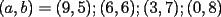 TEX: $(a,b) = (9,5) ; (6,6) ; (3,7) ; (0,8)$
