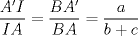 TEX: $\dfrac{A'I}{IA}=\dfrac{BA'}{BA}=\dfrac{a}{b+c}$